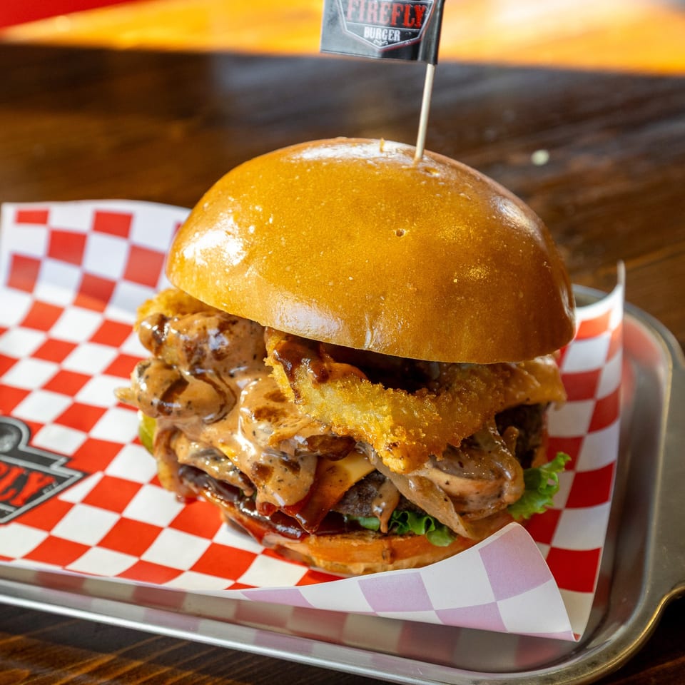 Classic burger with mushrooms and sauce