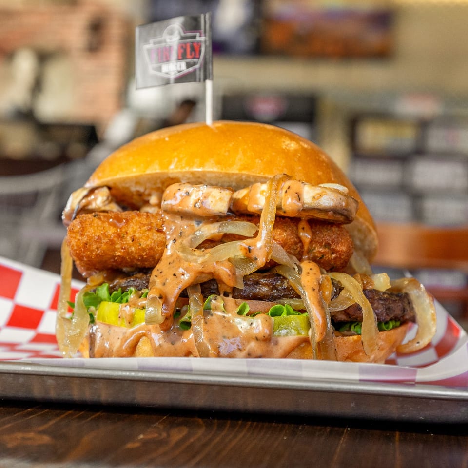 Firefly burger with mushrooms and sauce