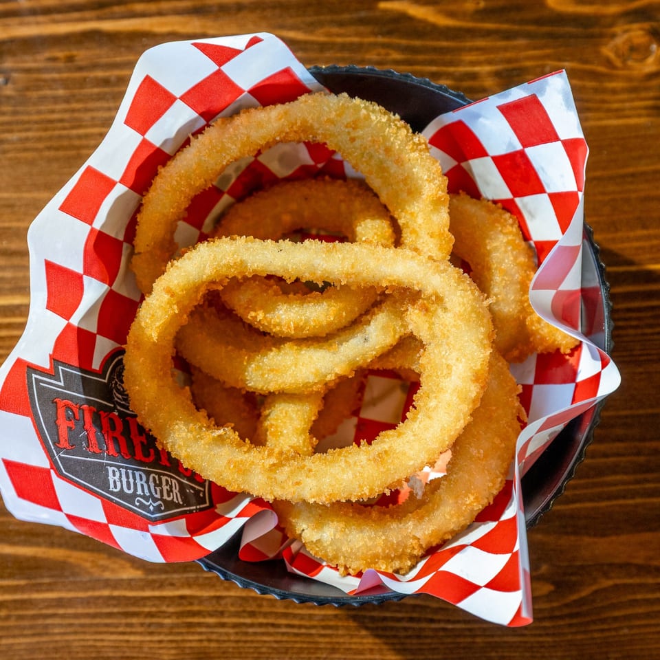 Basket of golden onion rings
