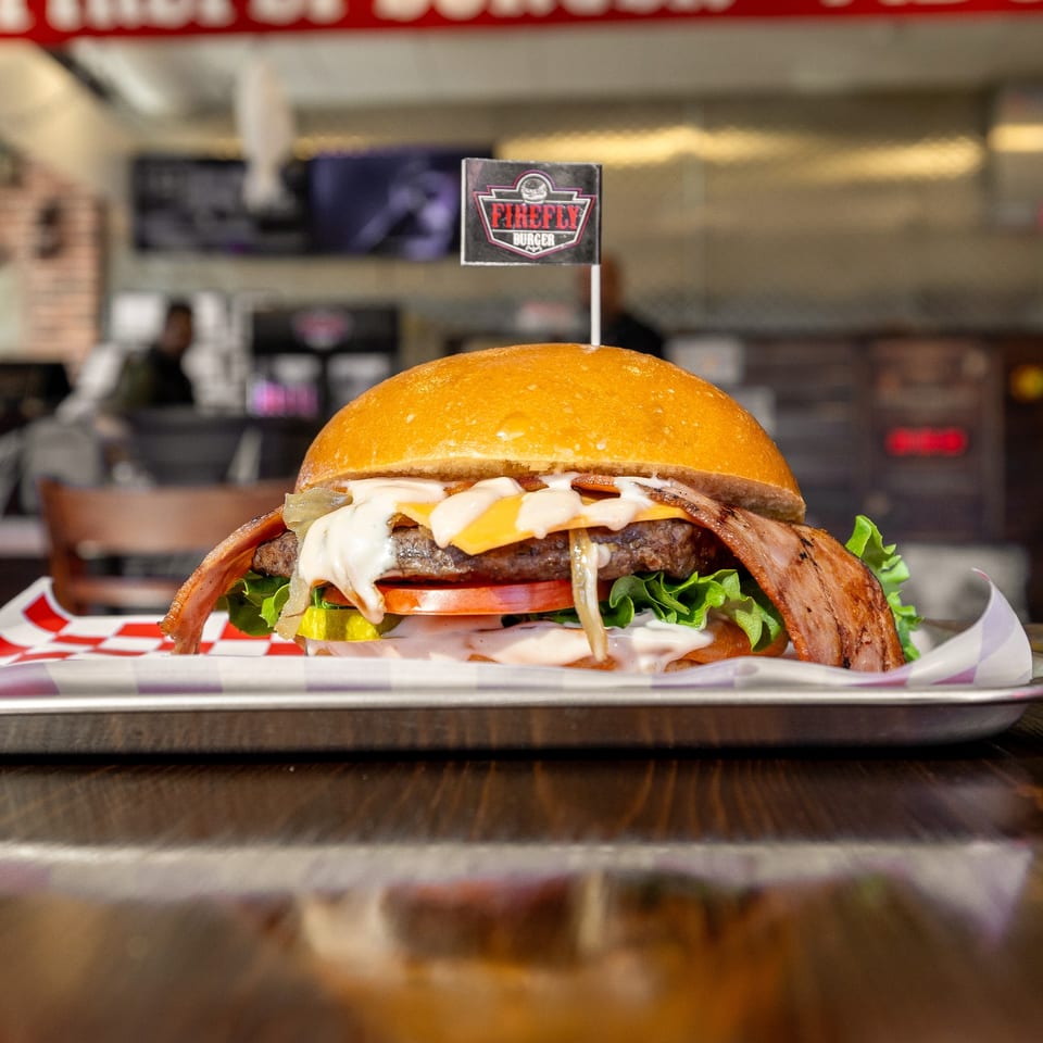 Firefly burger on a tray