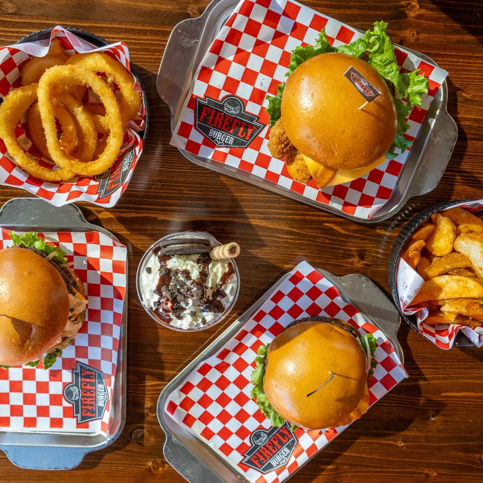 Burgers, sides and shake table spread