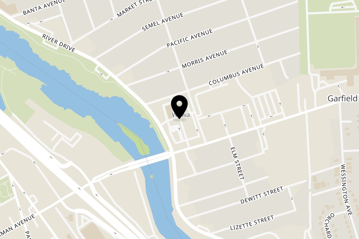 Map showing the location of Firefly Burger on 17 Outwater Ln in Garfield